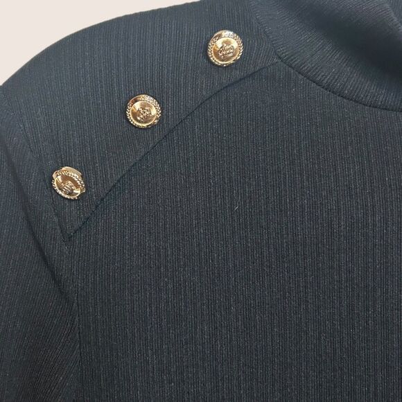 🖤 WALTER BAKER ERIKA BUTTON SHOULDER BODYCON DRESS RIBBED LONG SLEEVE SMALL - Picture 4 of 6